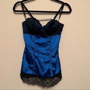 Silky Blue & Black Lace Fredericks of Hollywood Babydoll Size S